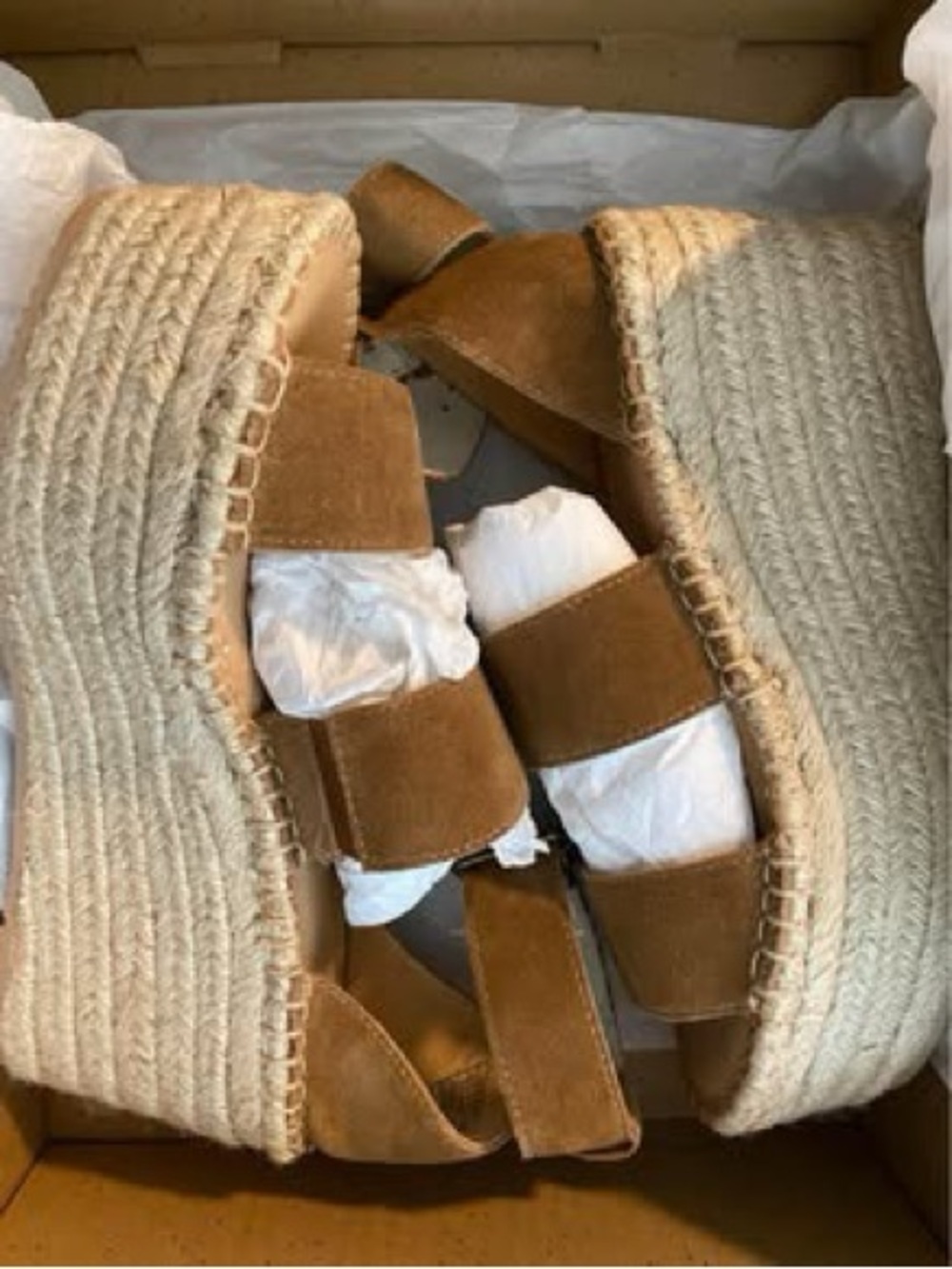 Suede Platform Espadrille Sandals in Camel Brown